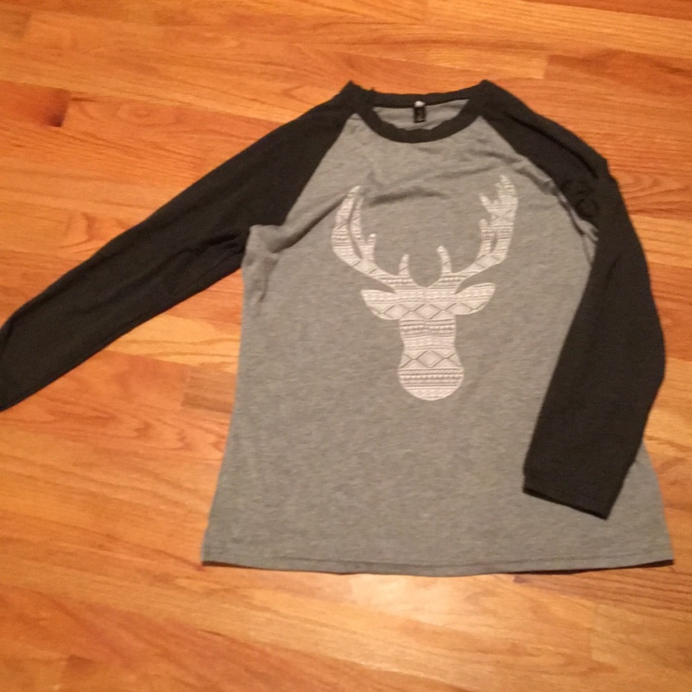 New charcoal and gray reindeer baseball tee